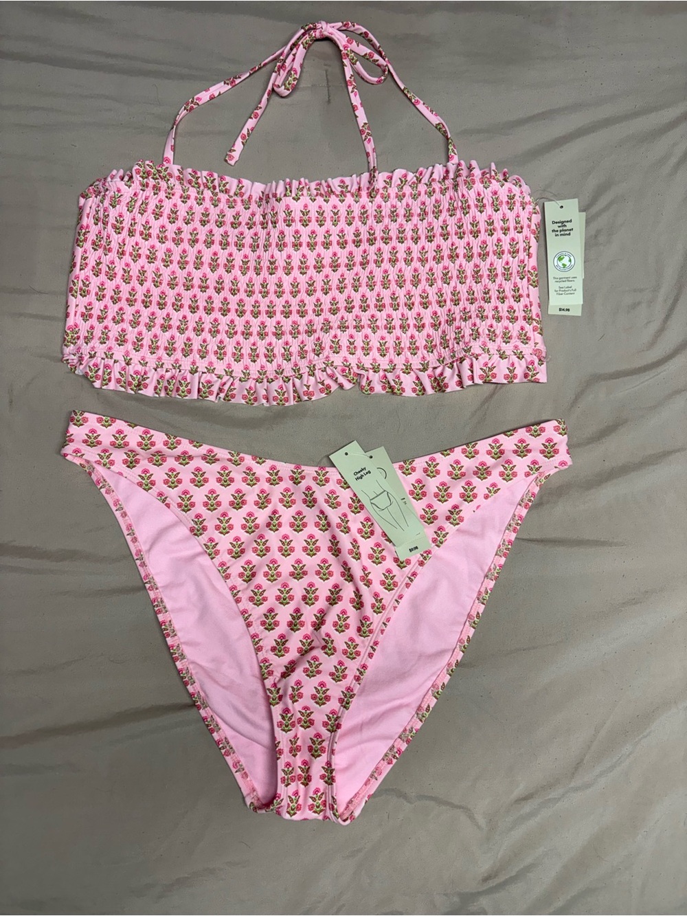 No Boundaries Pink Floral Smocked Bikini Set